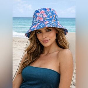 Lilly Pulitzer Floral Blue Pink Bucket Hat 🌴☀️